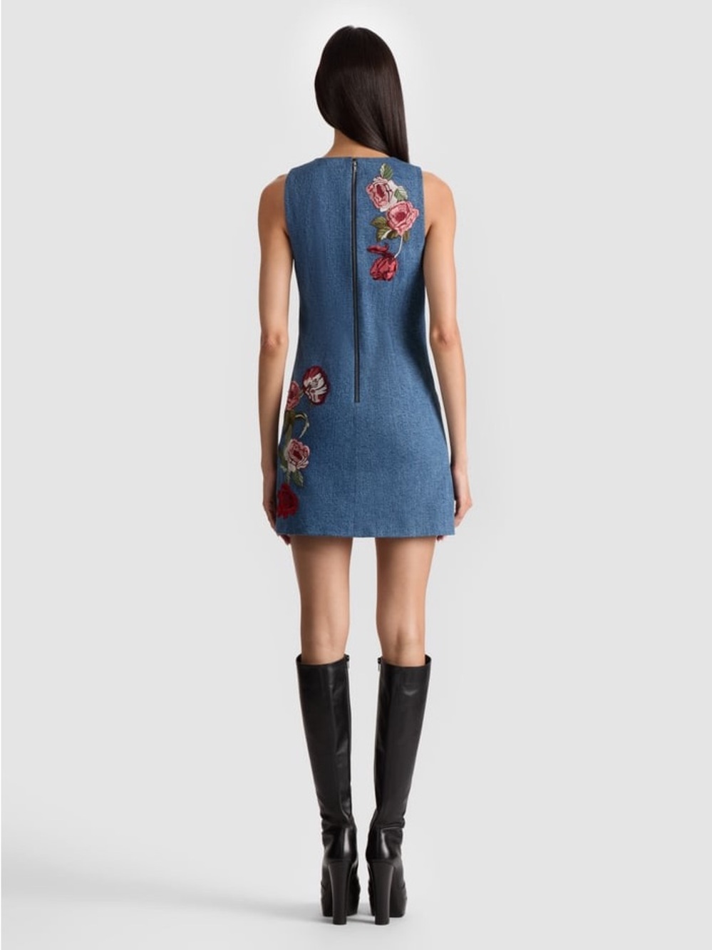 NWT Alice + Olivia Cade Floral Embroidered Sleeveless Denim Dress - Picture 5 of 12
